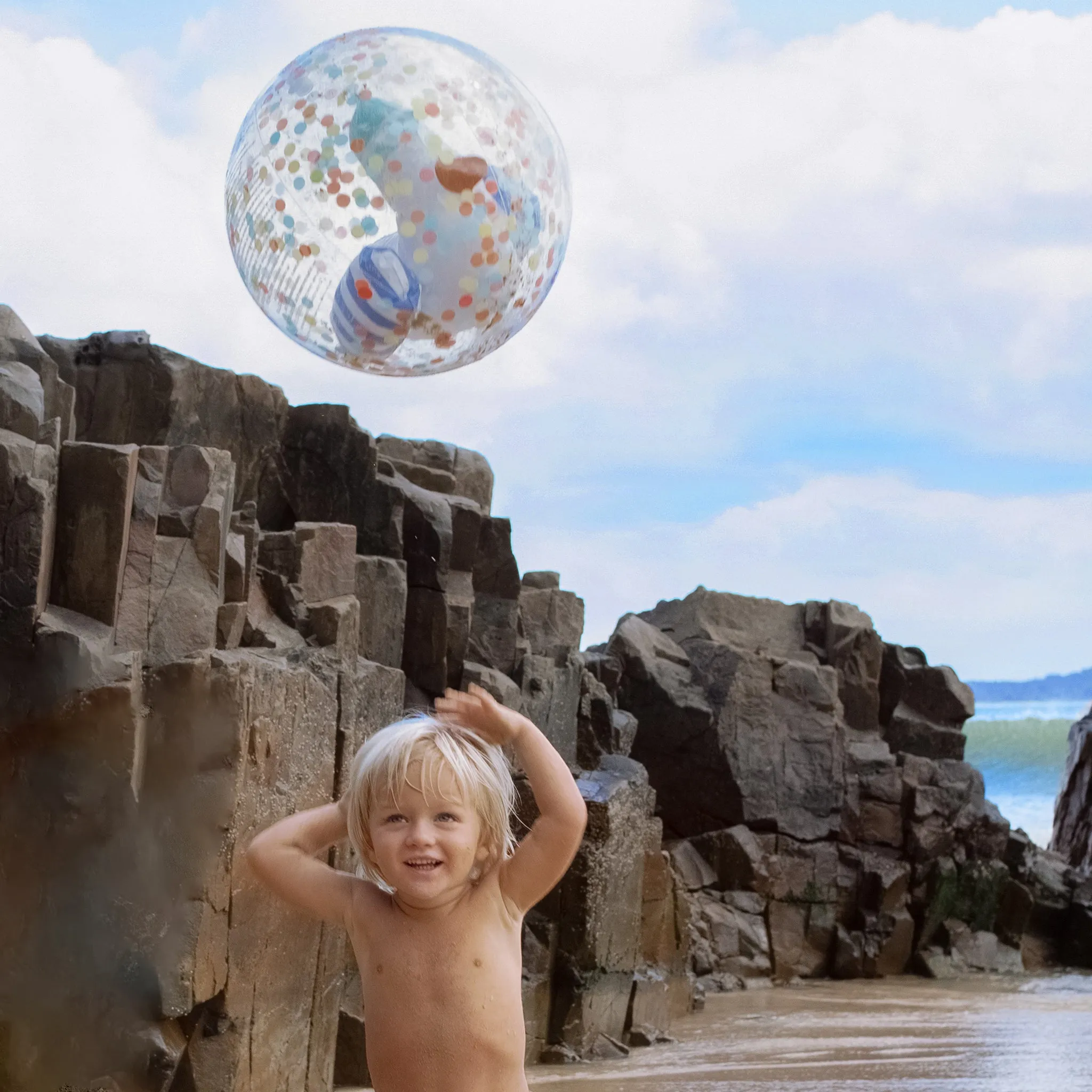 3D Inflatable Beach Ball | Sammy the Seagull Blue Stripe Sunnylife