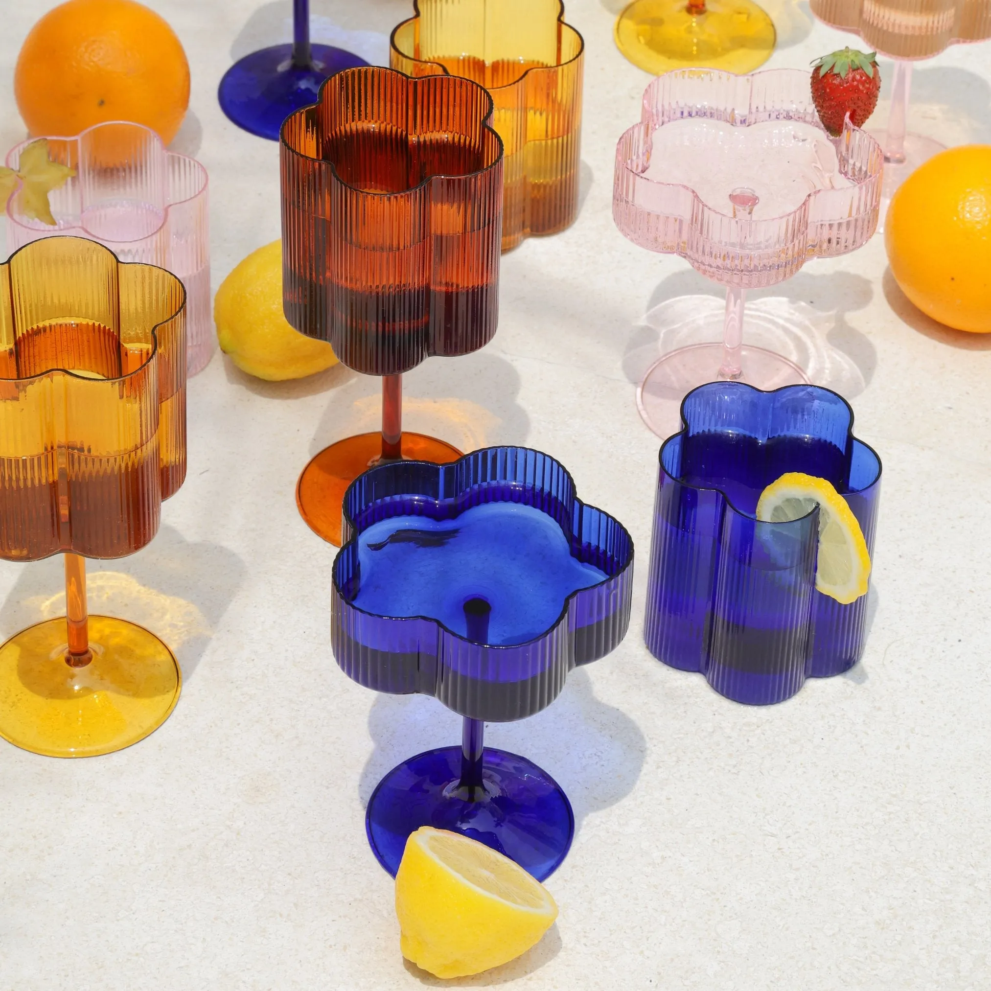 Bloom Cocktail Glass Set Of Two - Azure ISAL LABEL