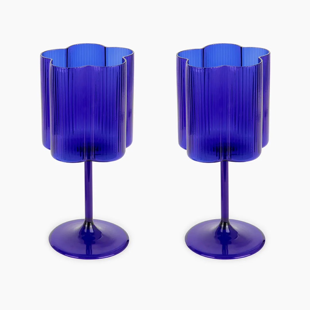 Bloom Wine Glass Set Of Two - Azure ISAL LABEL