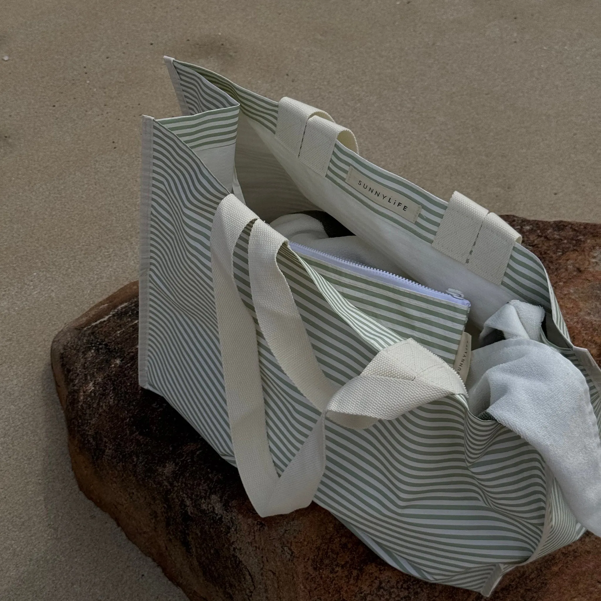 Carryall Beach Bag | La Palma Sage Stripe Sunnylife