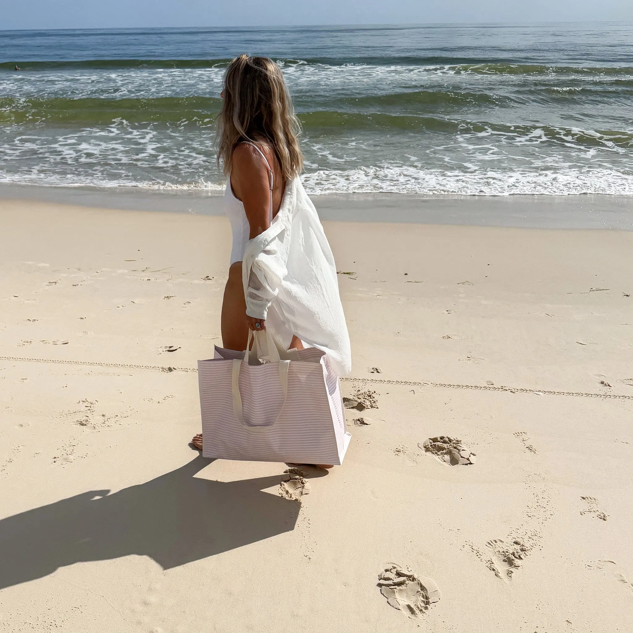 Carryall Beach Bag | Lazy Days Pink Stripe Sunnylife