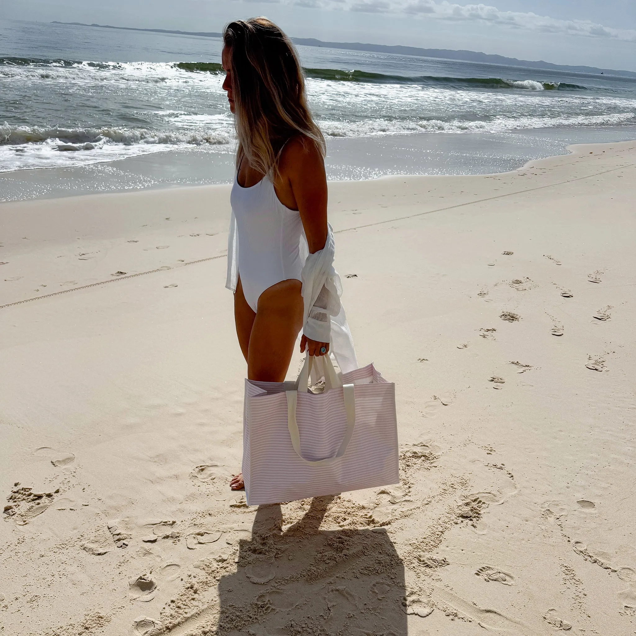 Carryall Beach Bag | Lazy Days Pink Stripe Sunnylife
