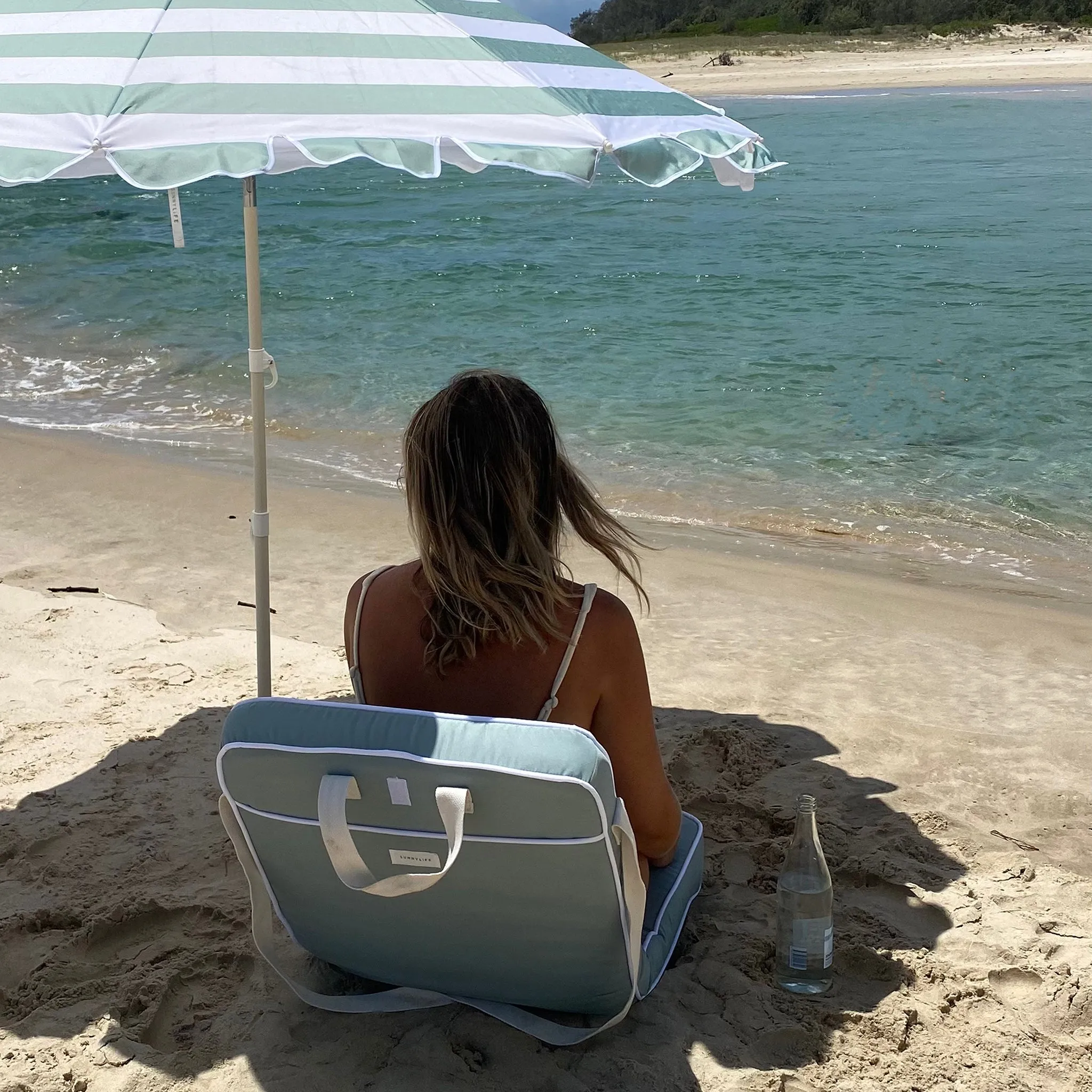 Compact Beach Umbrella | La Palma Sage Stripe Sunnylife