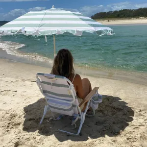 Compact Beach Umbrella | La Palma Sage Stripe Sunnylife