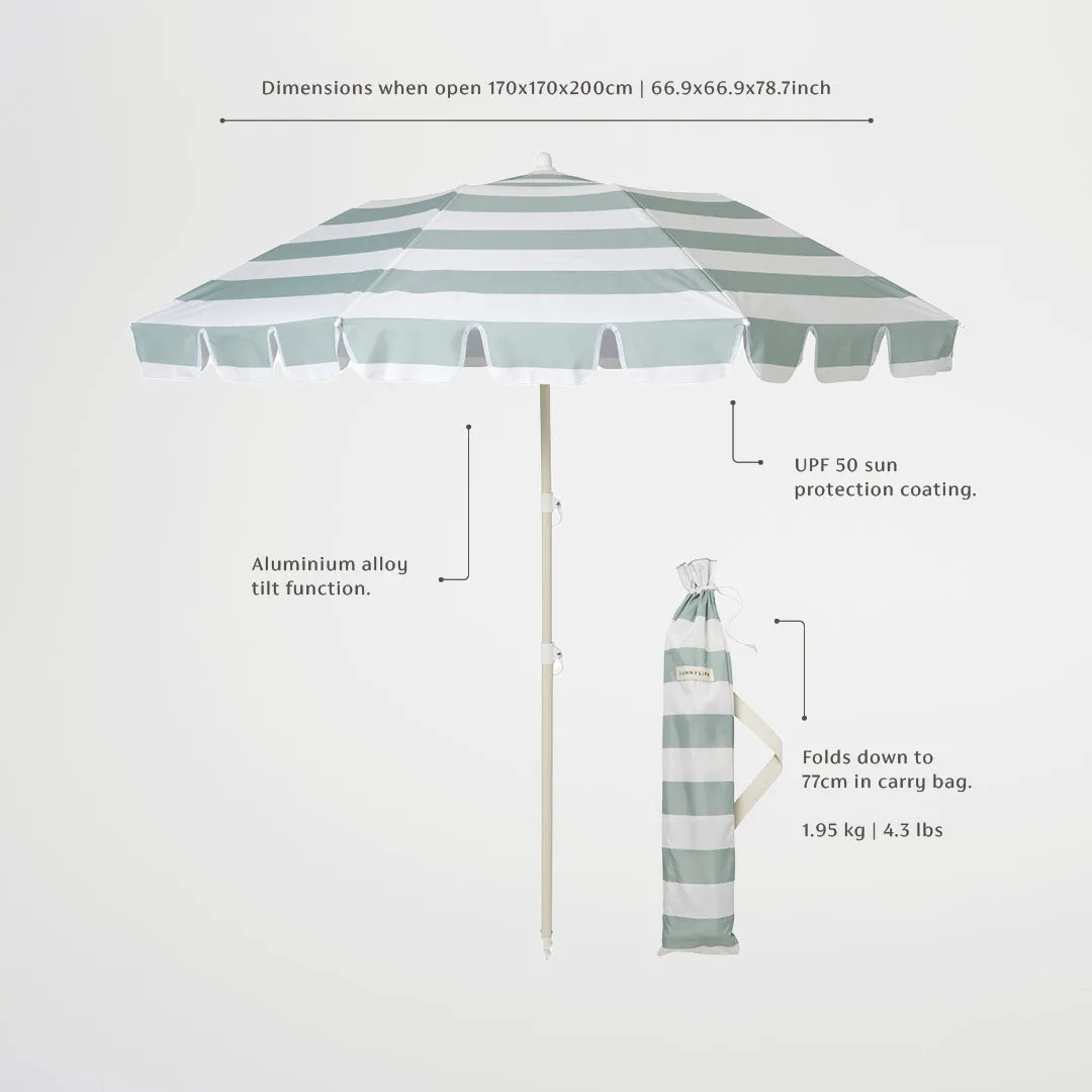 Compact Beach Umbrella | La Palma Sage Stripe Sunnylife