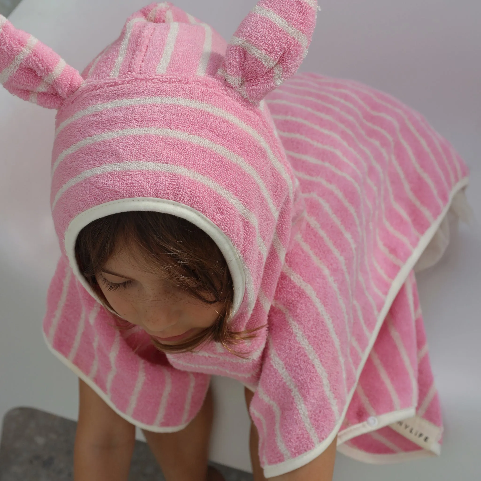 Kids Character Hooded Towel | Cotton Candy Pink Stripe Sunnylife