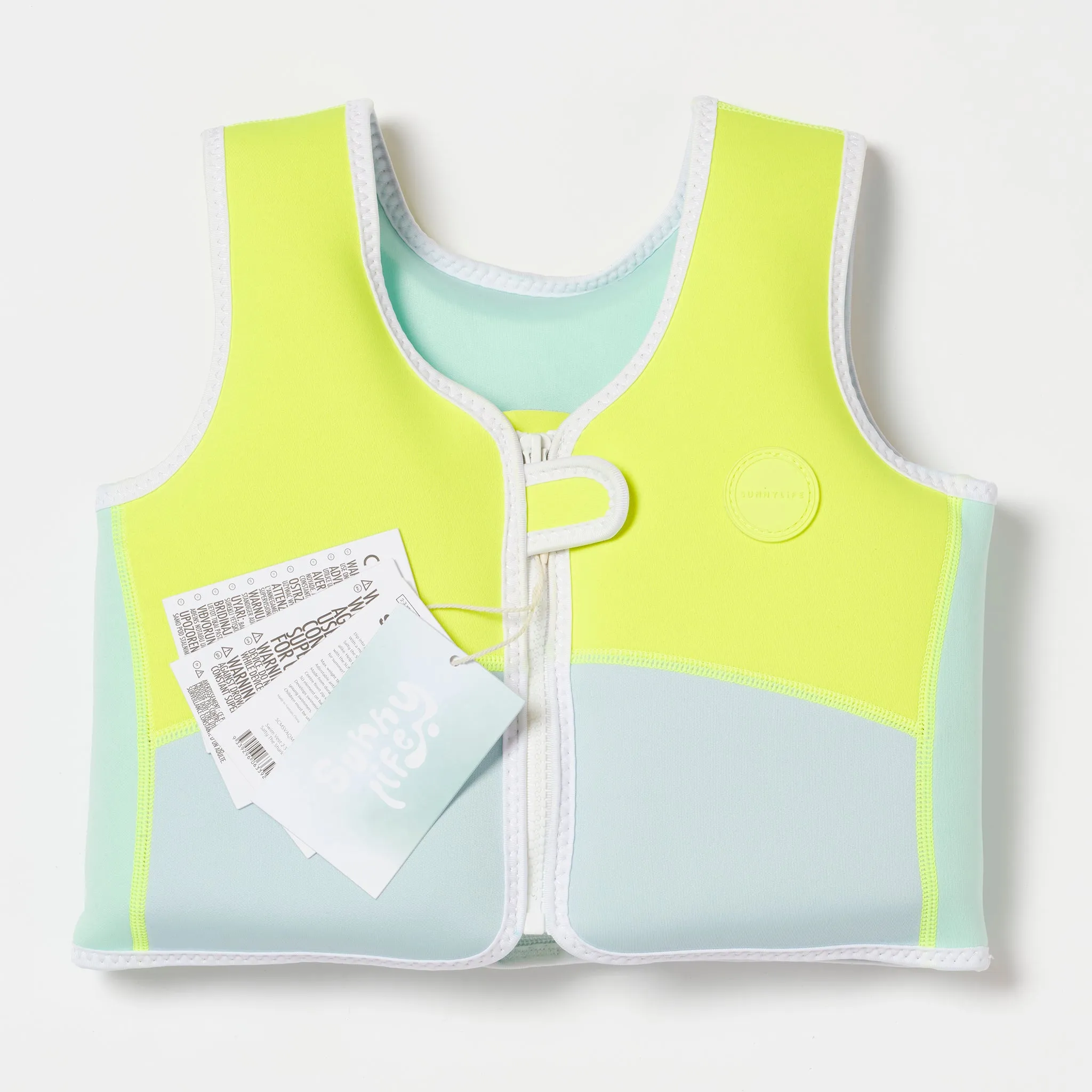 Kids Swim Vest 2-3 | Salty the Shark Aqua Neon Yellow Sunnylife