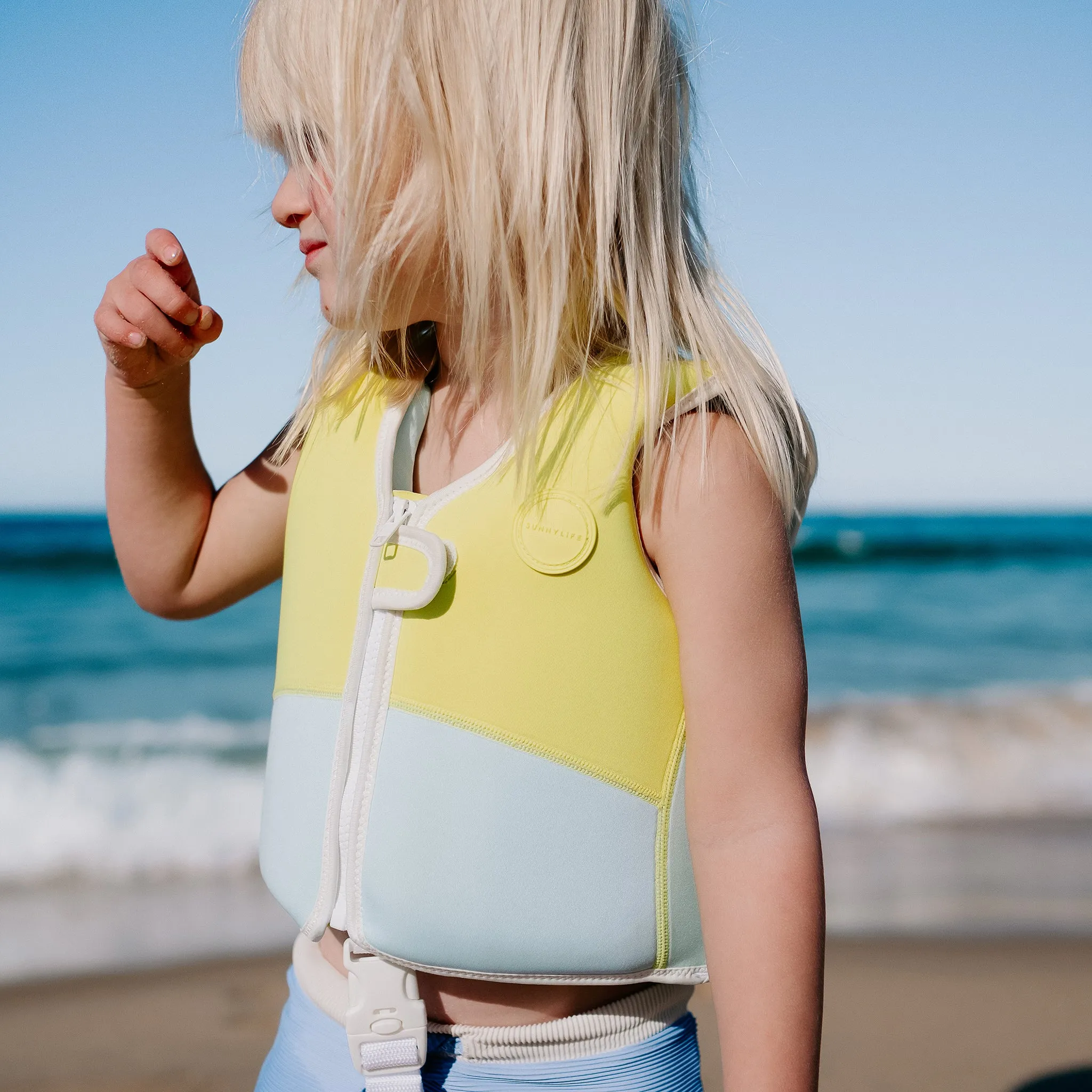 Kids Swim Vest 2-3 | Salty the Shark Aqua Neon Yellow Sunnylife
