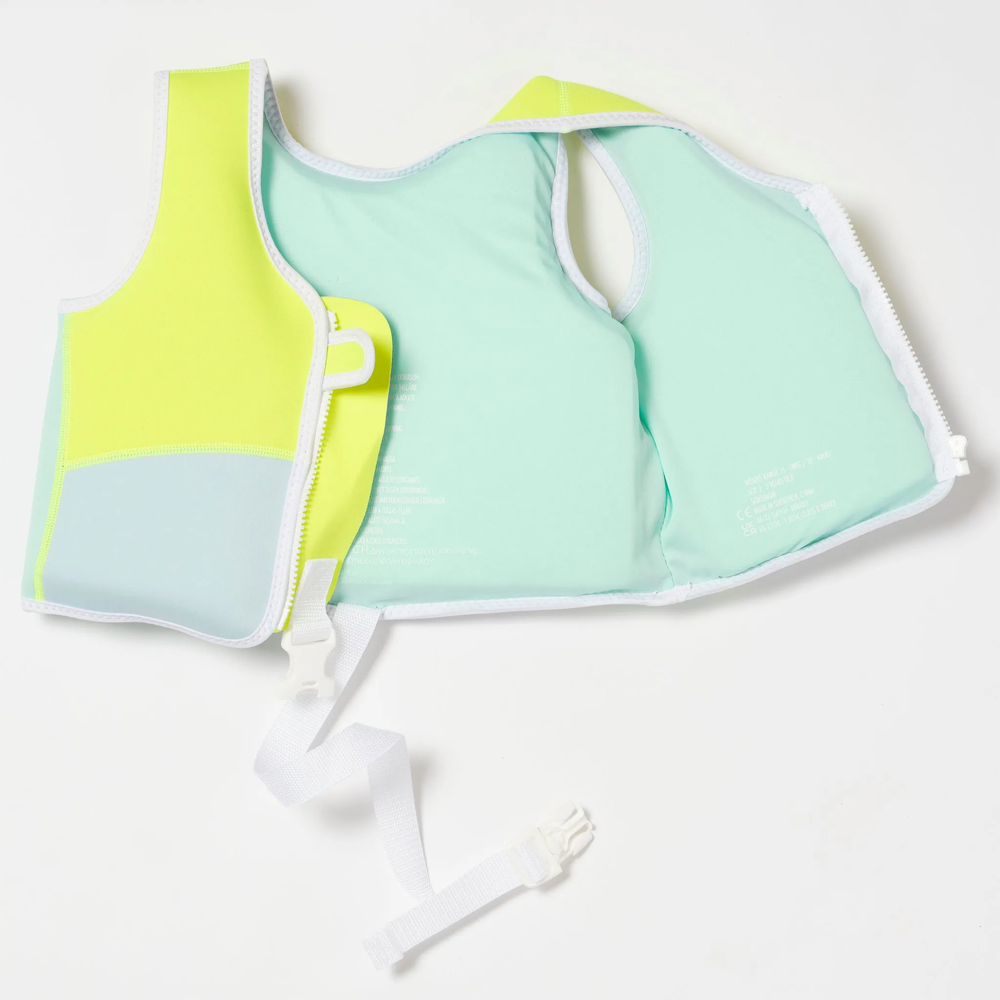 Kids Swim Vest 2-3 | Salty the Shark Aqua Neon Yellow Sunnylife
