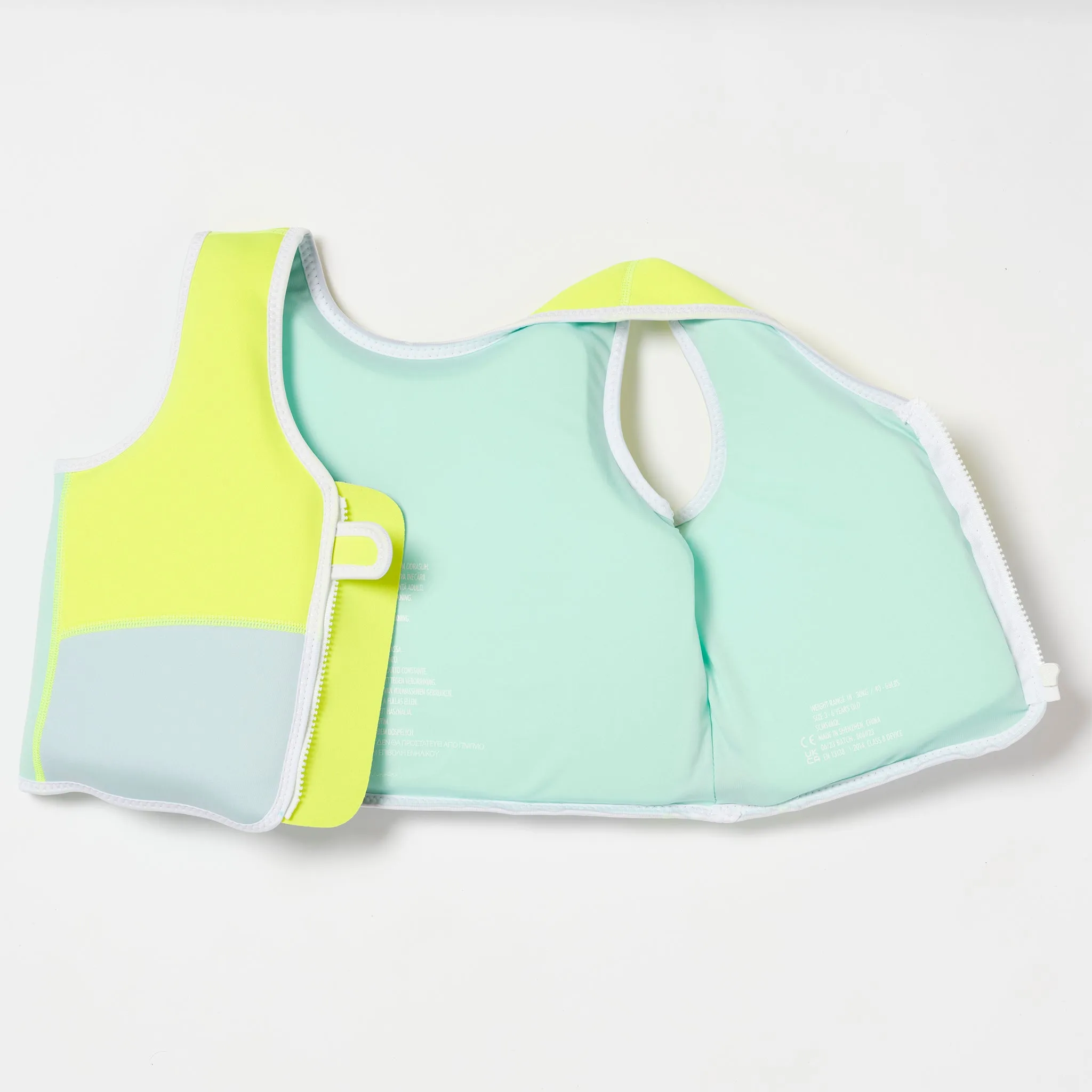 Kids Swim Vest 3-6 | Salty the Shark Aqua Neon Yellow Sunnylife