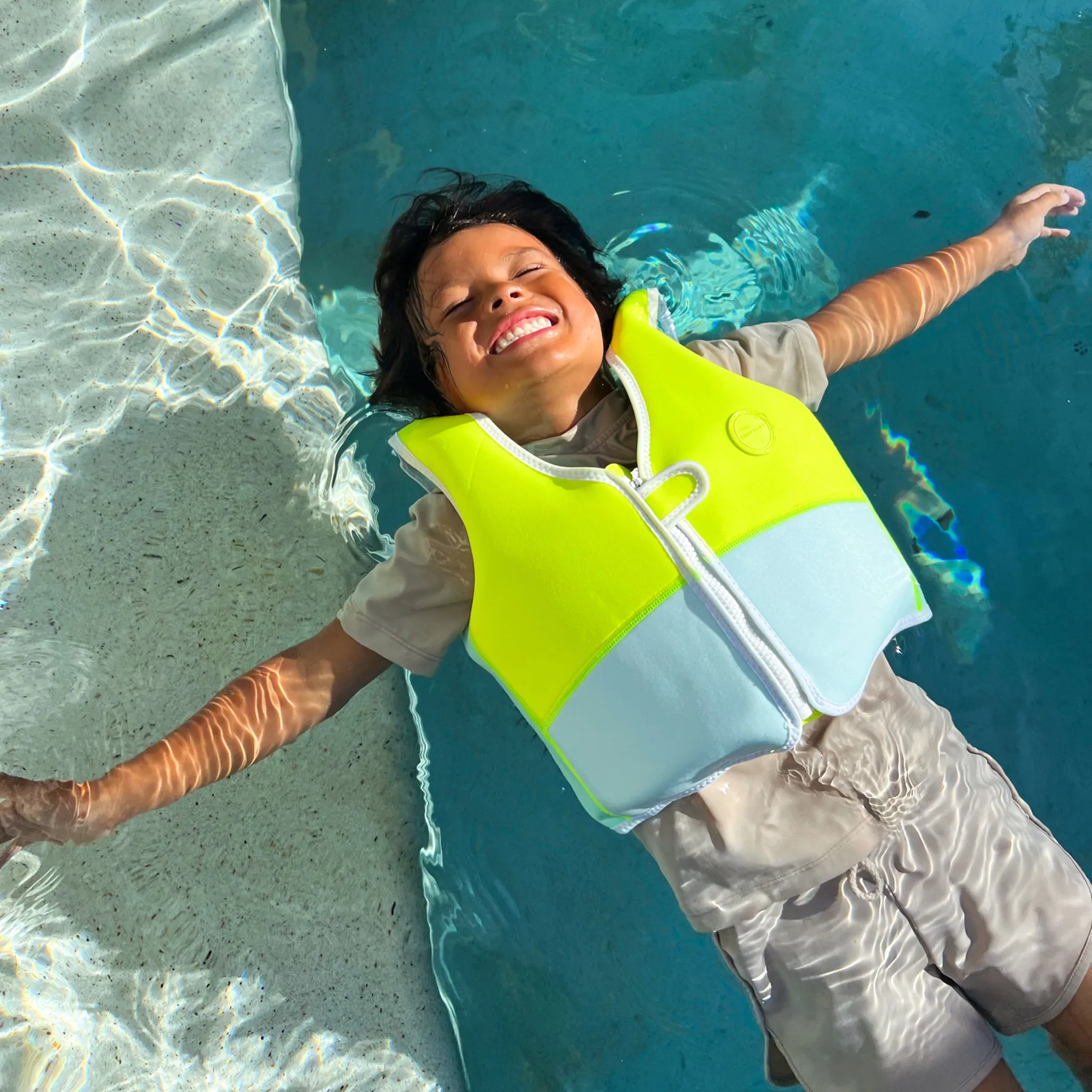 Kids Swim Vest 3-6 | Salty the Shark Aqua Neon Yellow Sunnylife