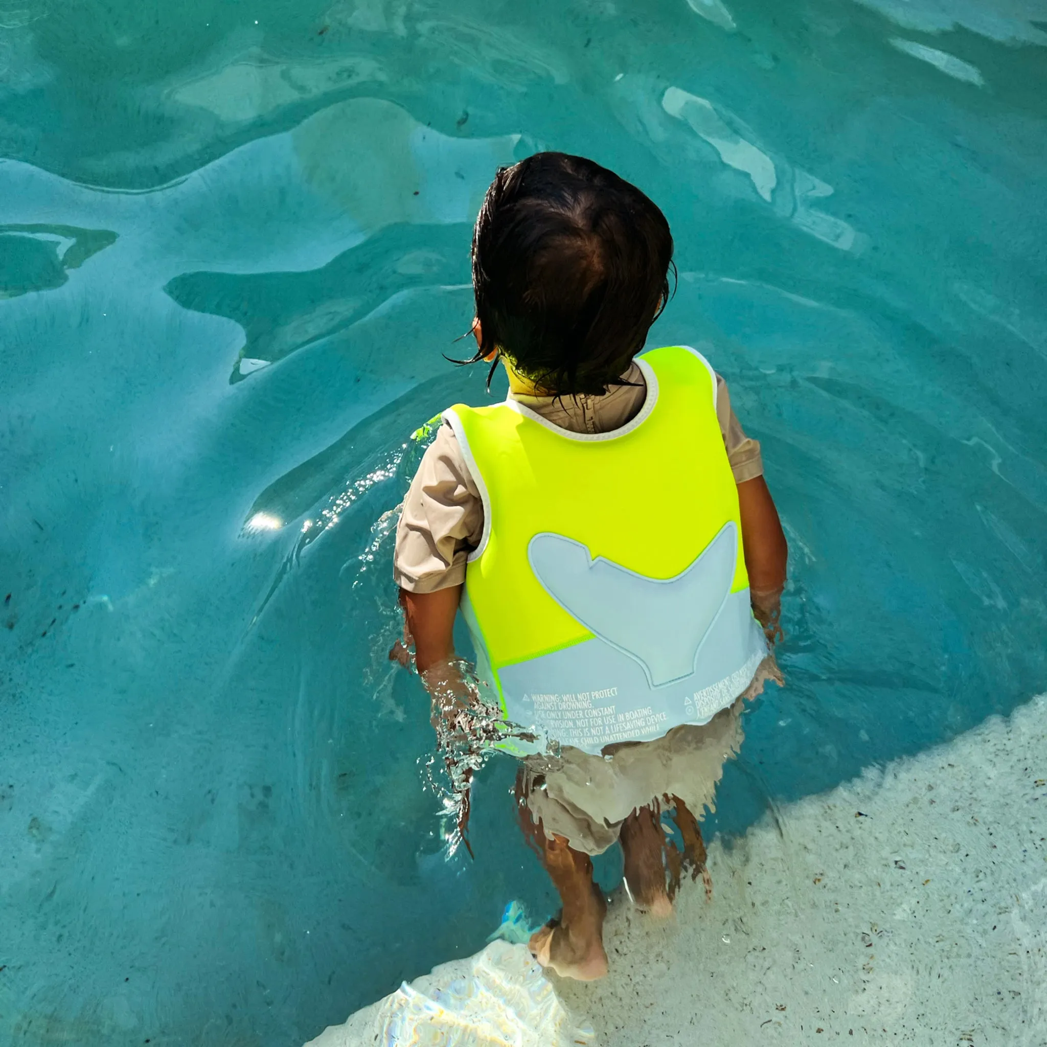 Kids Swim Vest 3-6 | Salty the Shark Aqua Neon Yellow Sunnylife