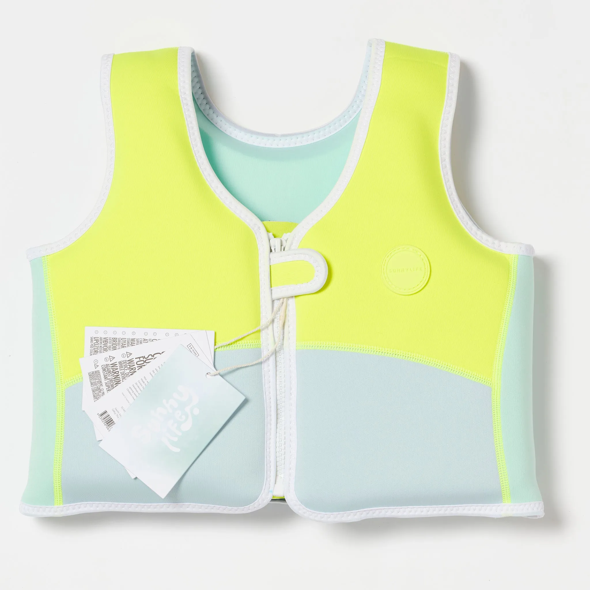 Kids Swim Vest 3-6 | Salty the Shark Aqua Neon Yellow Sunnylife