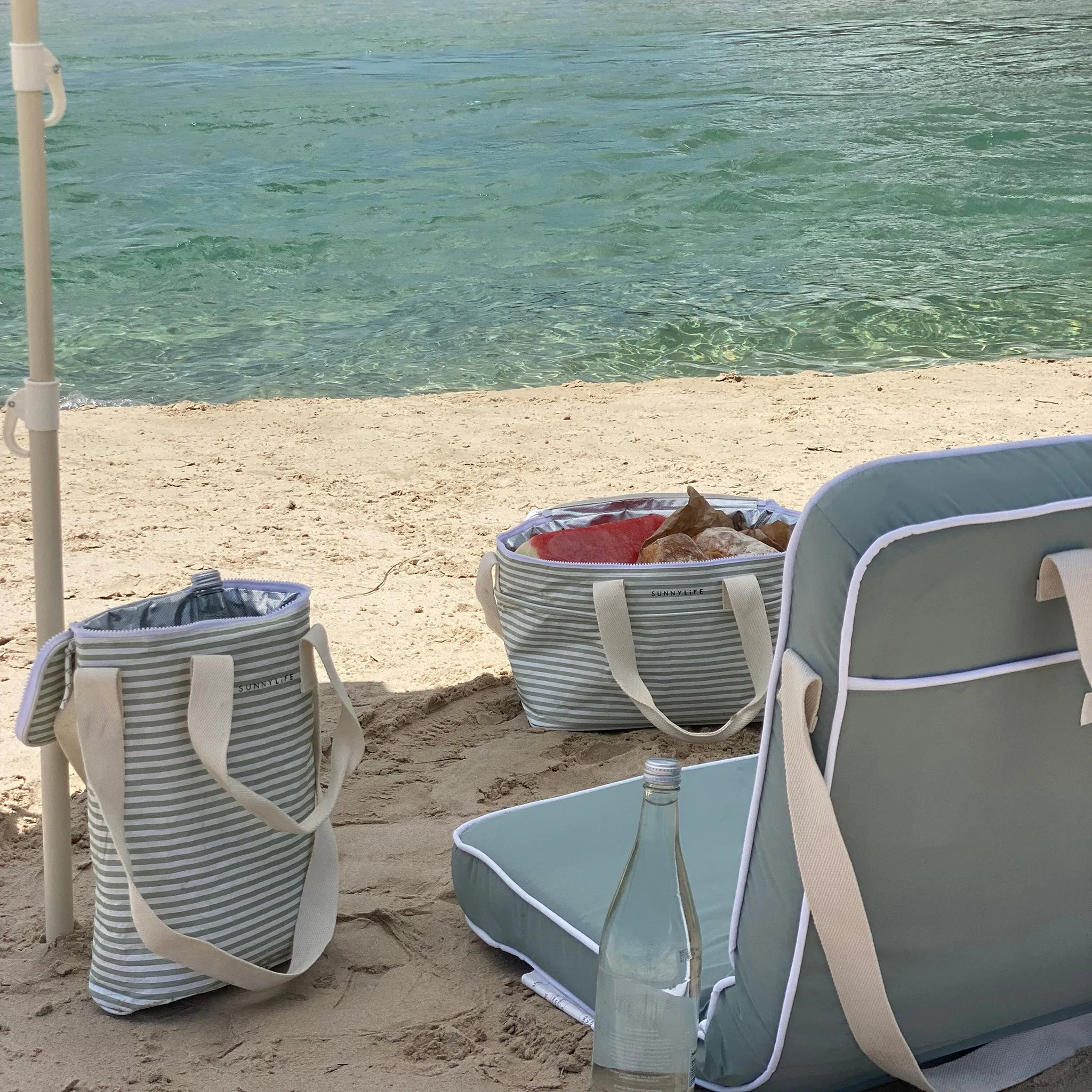 Light Cooler Drinks Bag | La Palma Sage Stripe Sunnylife
