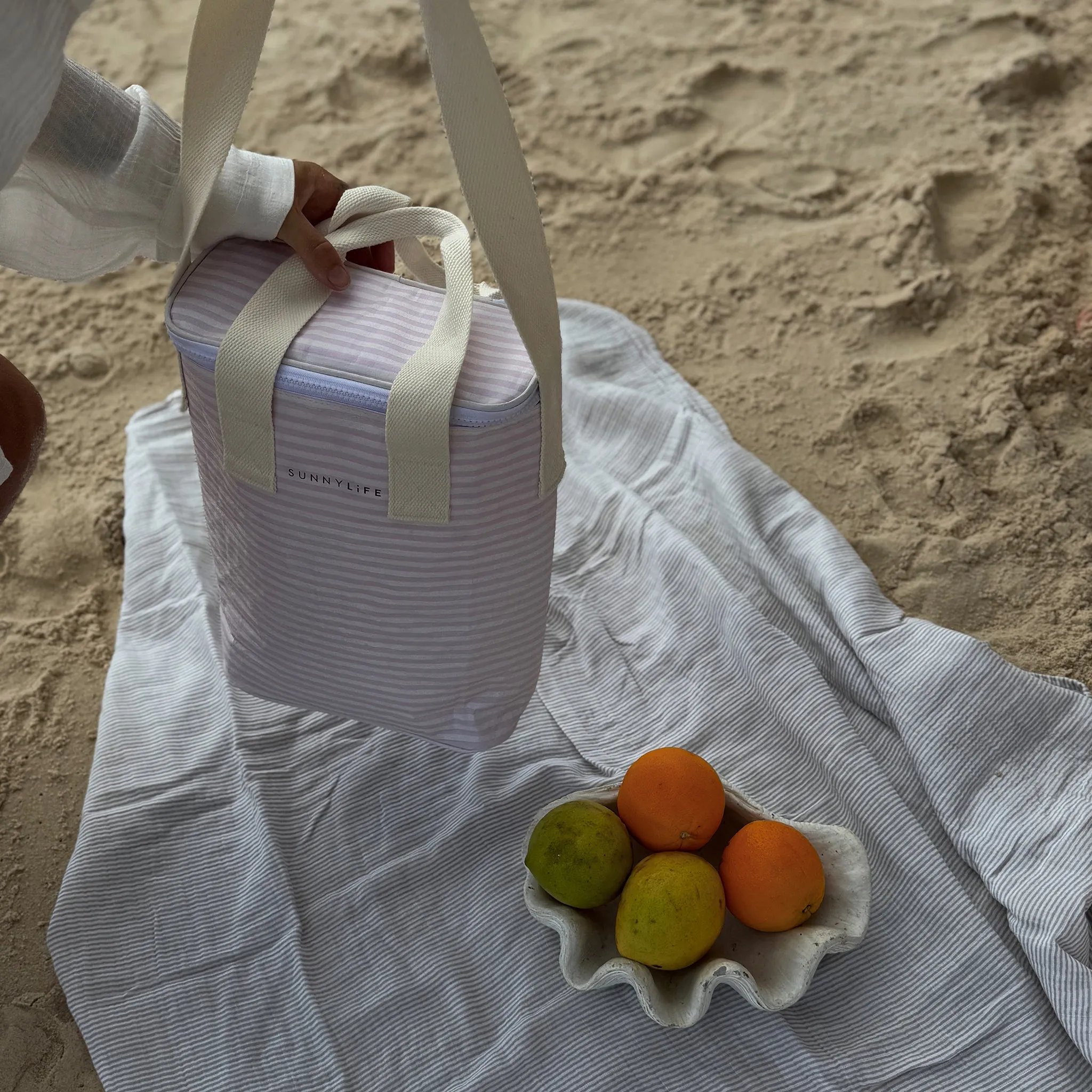 Light Cooler Drinks Bag | Lazy Days Pink Stripe Sunnylife