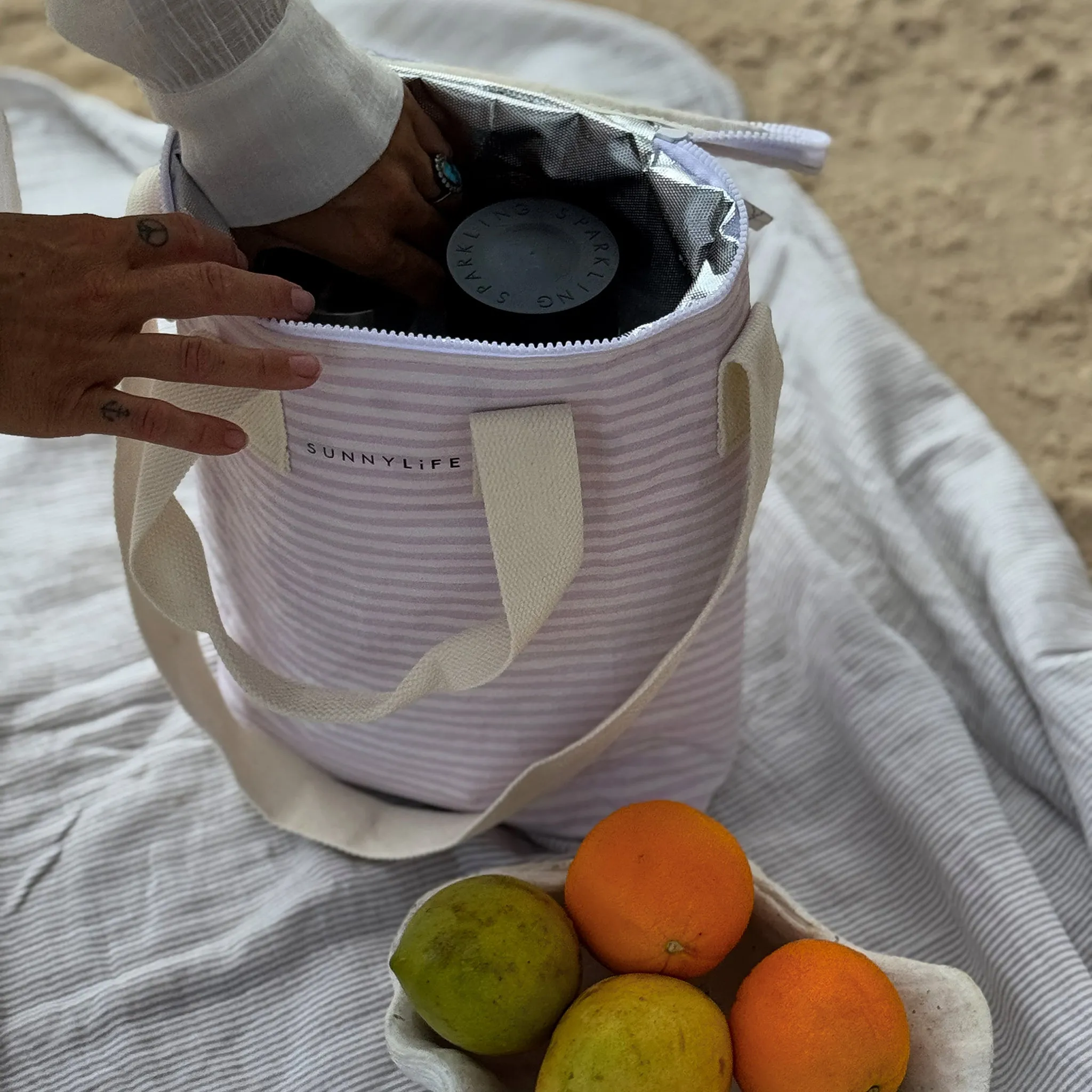 Light Cooler Drinks Bag | Lazy Days Pink Stripe Sunnylife