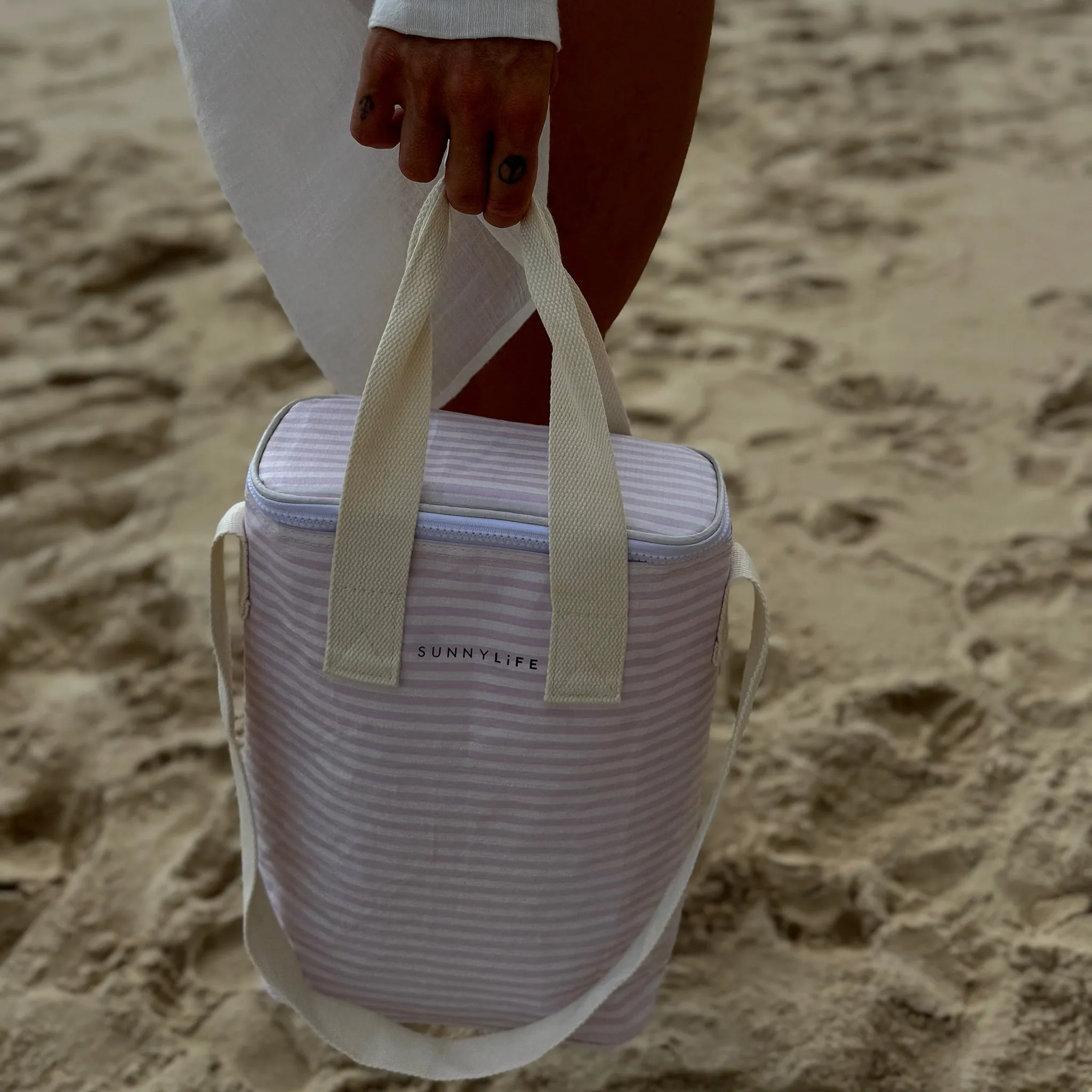 Light Cooler Drinks Bag | Lazy Days Pink Stripe Sunnylife