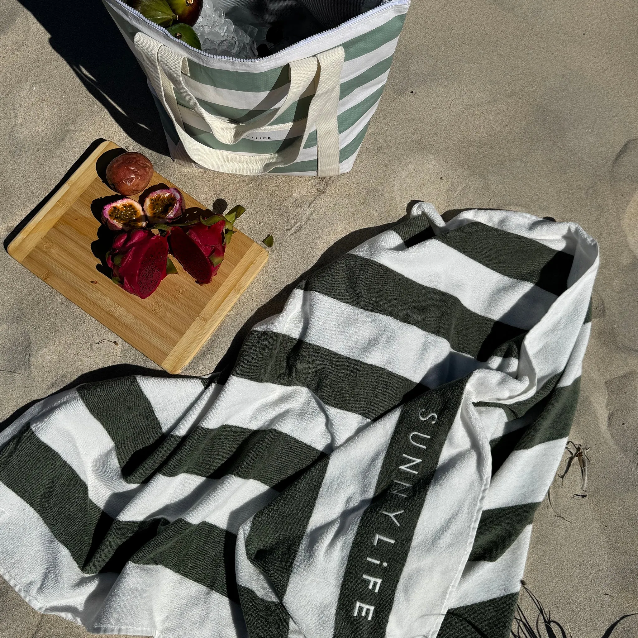 Light Cooler Tote | La Palma Sage Stripe Sunnylife