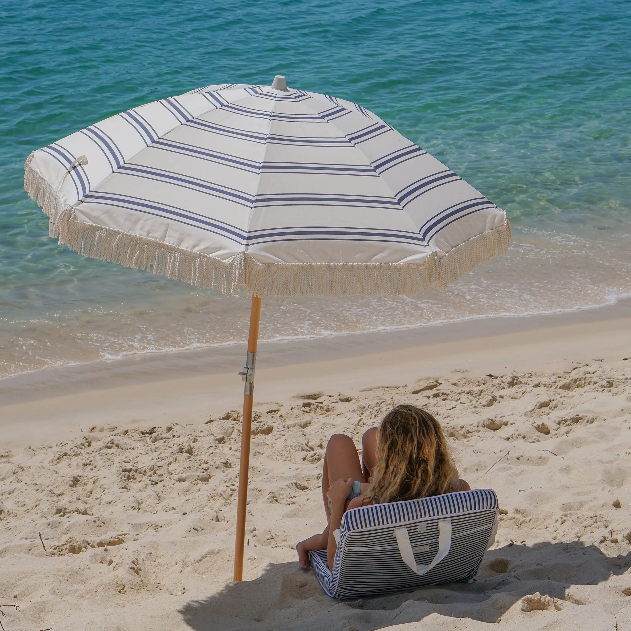 Luxe Beach Umbrella | The Resort Coastal Blue Sunnylife