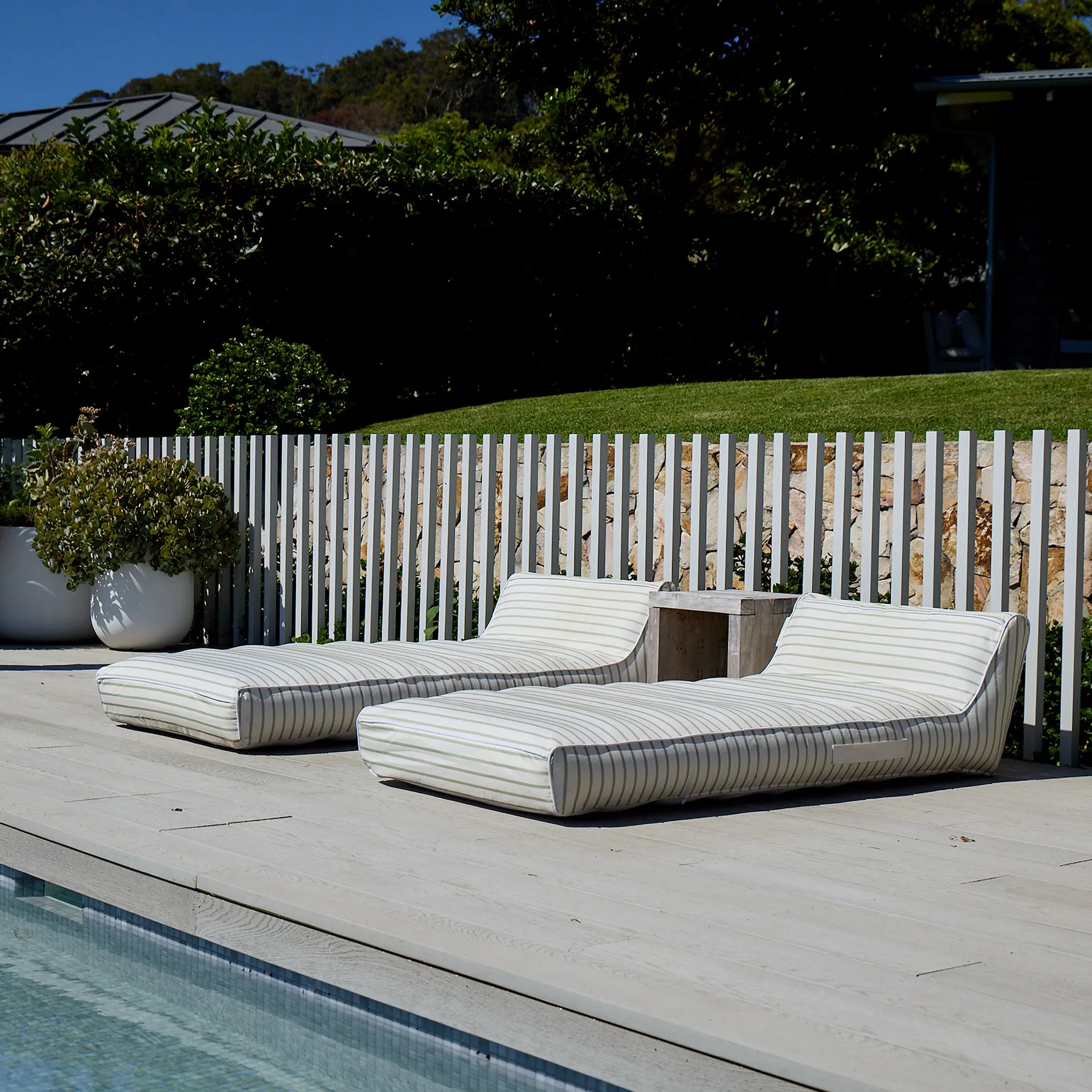 Luxe Lie-On Lounger | La Palma Sage Stripe Sunnylife