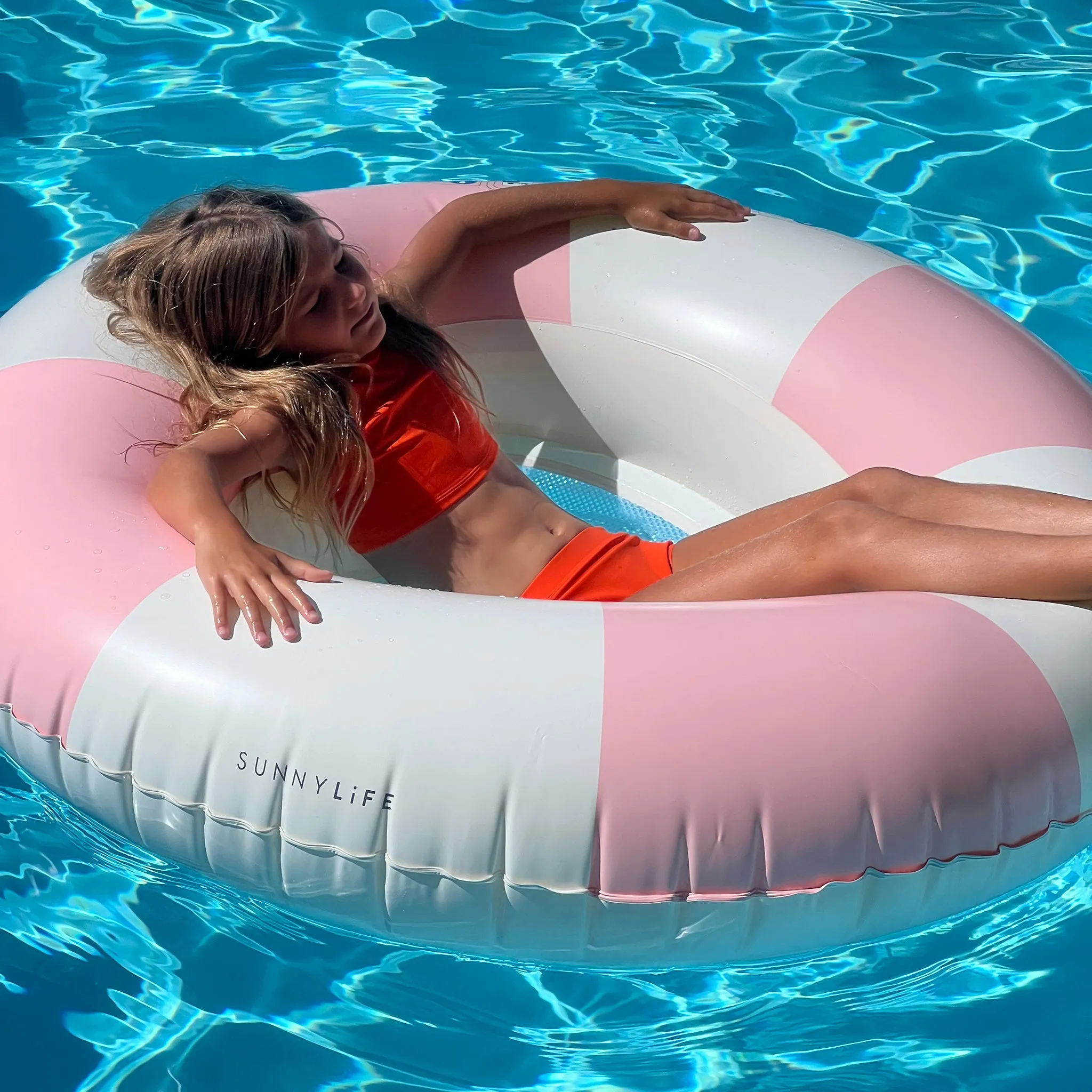 Luxe Pool Ring | Stole My Heart Pink Stripe Sunnylife