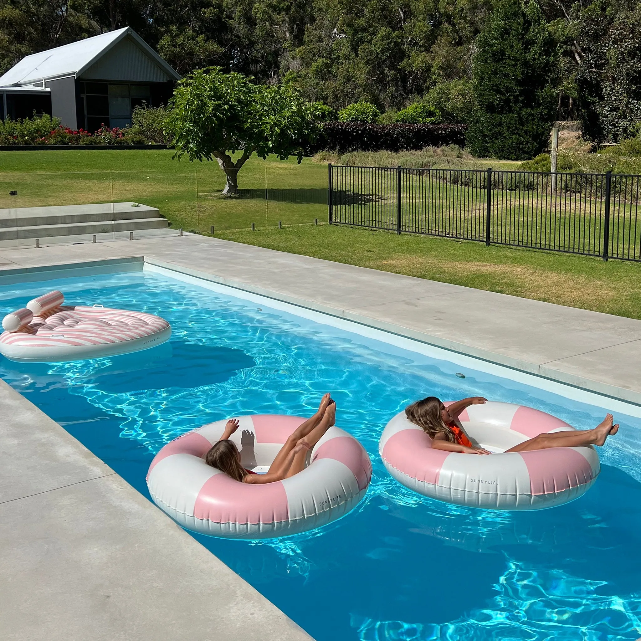 Luxe Pool Ring | Stole My Heart Pink Stripe Sunnylife