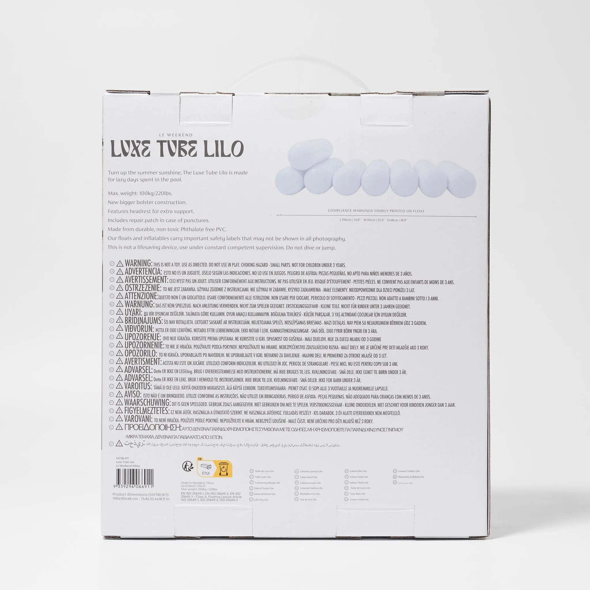 Luxe Tube Lilo | Le Weekend White Sunnylife