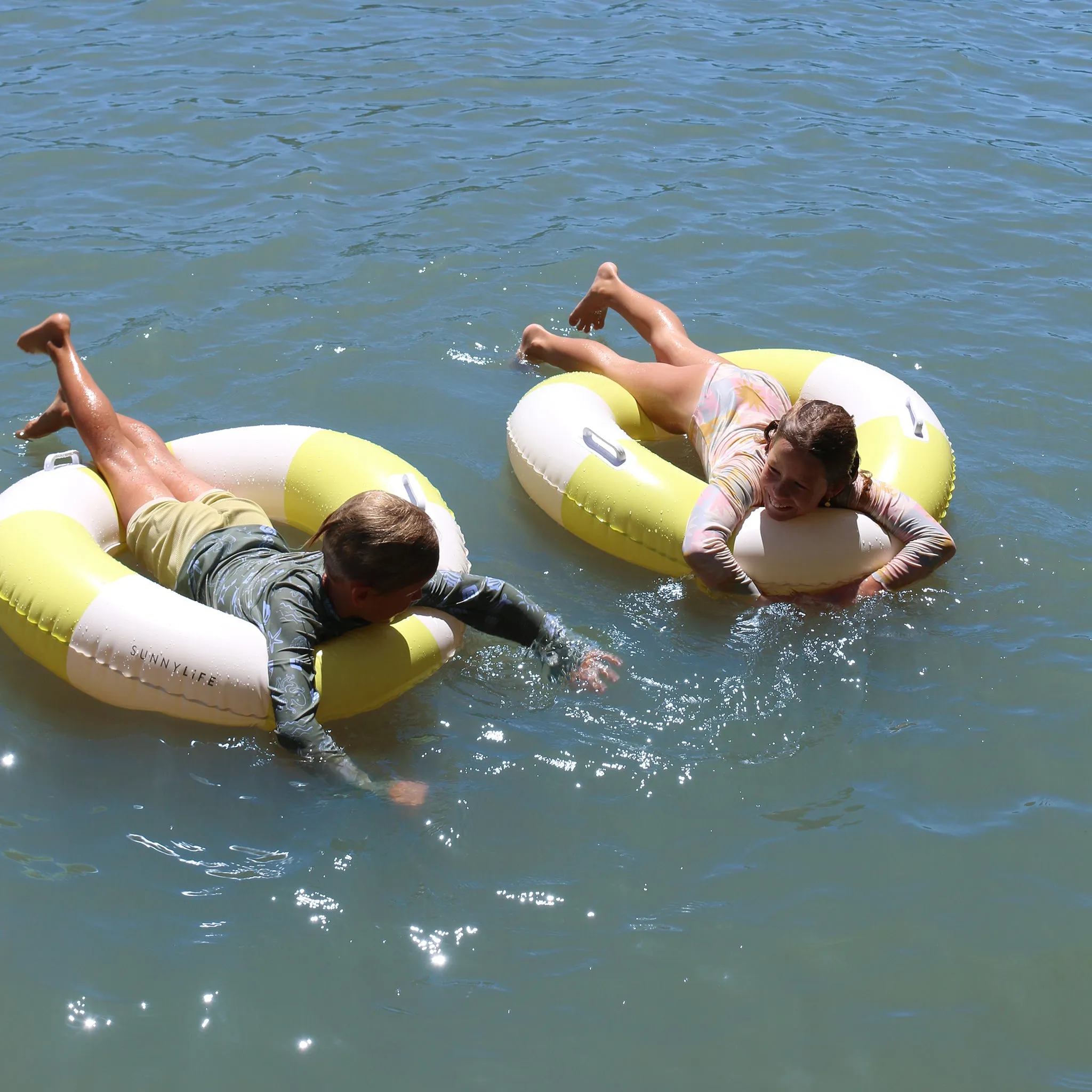 Slim Tube Pool Ring | Tides Out Citrus Stripe Sunnylife