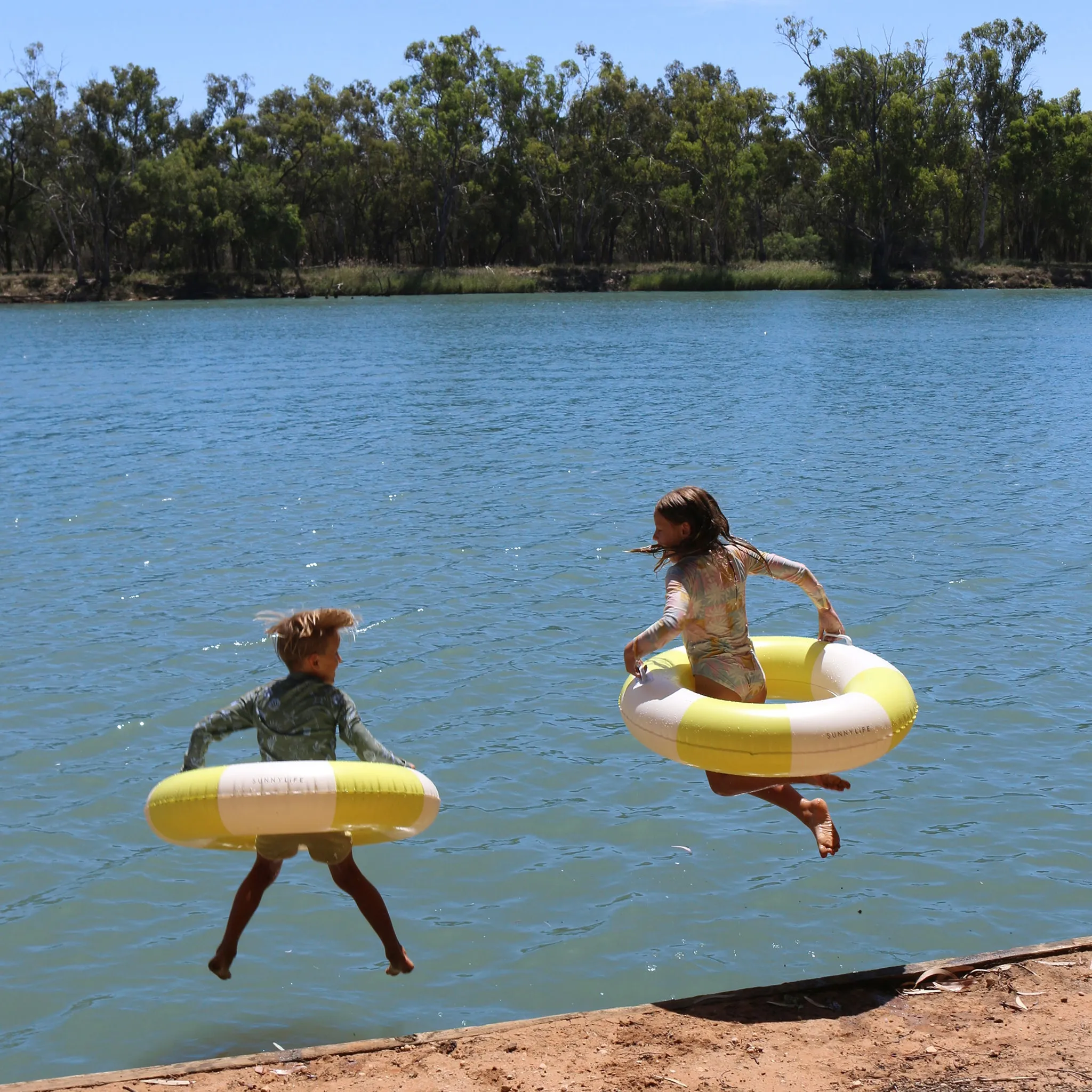 Slim Tube Pool Ring | Tides Out Citrus Stripe Sunnylife