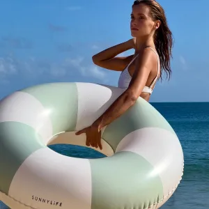 Tube Pool Ring | The Vacay Soft Olive Stripe Sunnylife