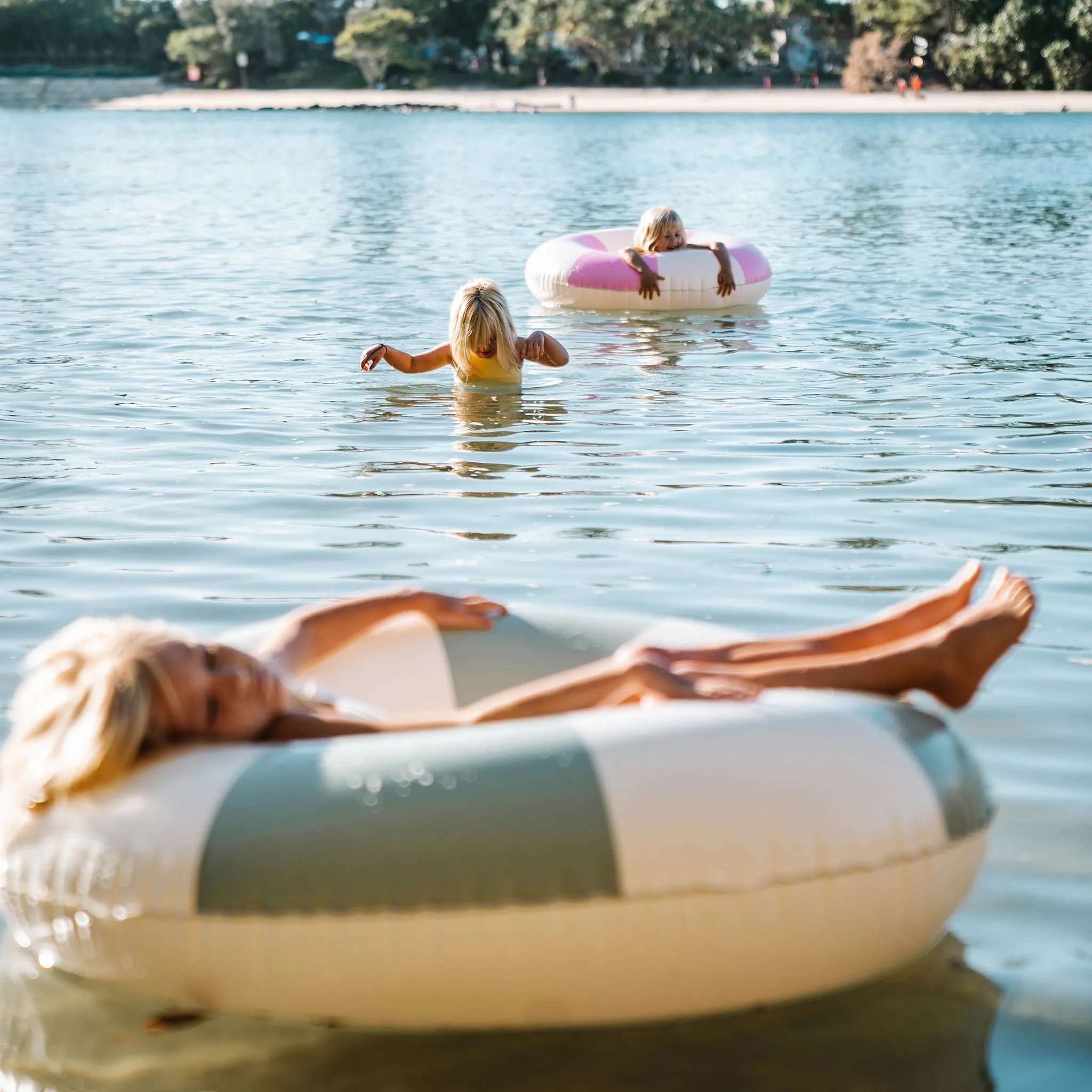 Tube Pool Ring | The Vacay Soft Olive Stripe Sunnylife