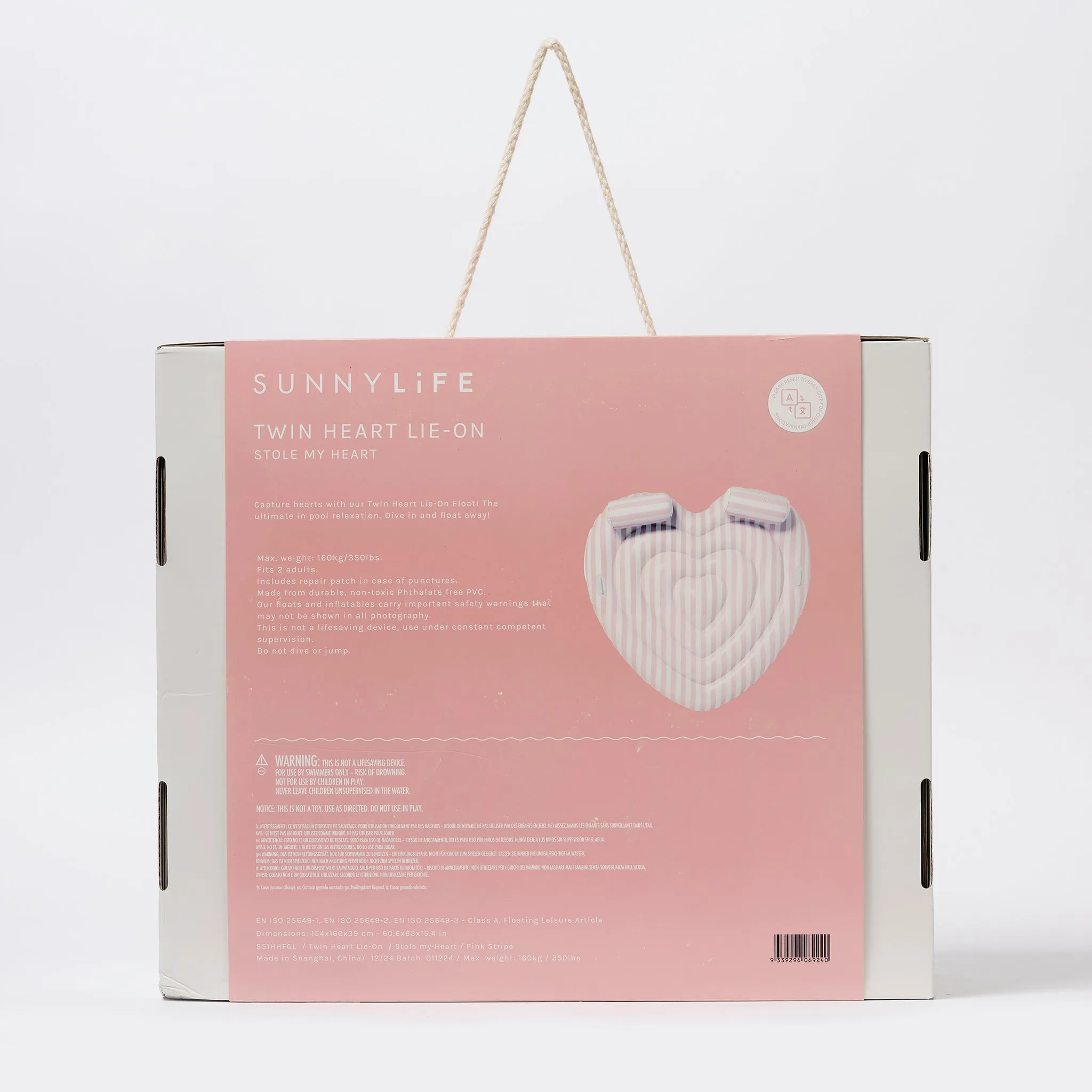 Twin Lie-On Float | Stole My Heart Pink Stripe Sunnylife