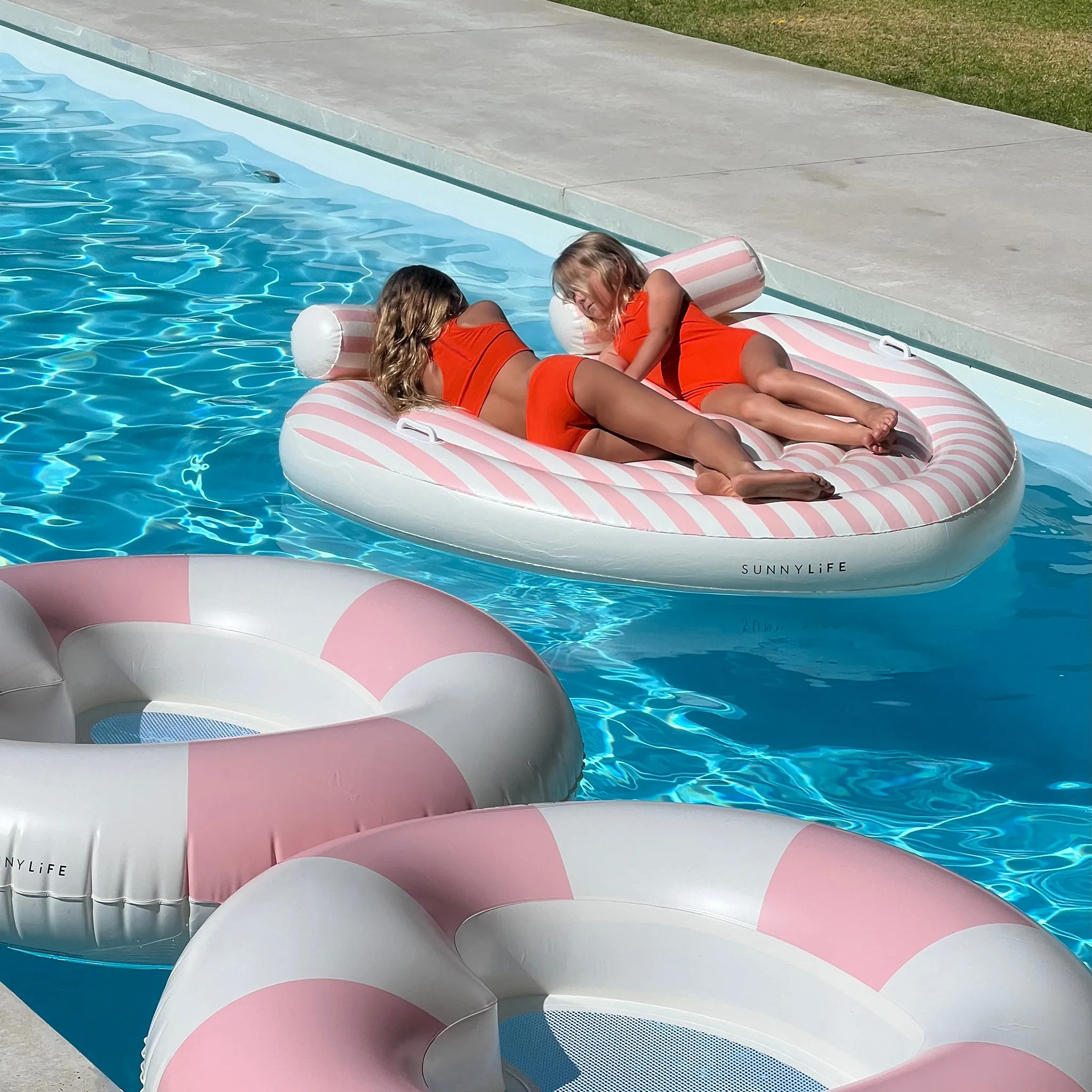 Twin Lie-On Float | Stole My Heart Pink Stripe Sunnylife